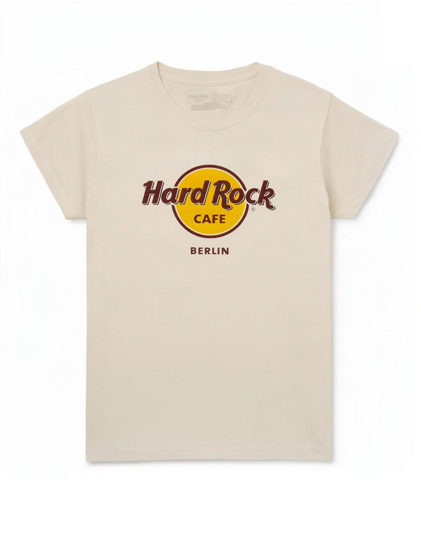T-shirt grafica da donna Hard Rock Cafe Berlin, taglia UK 10, piccola, in cotone bianco