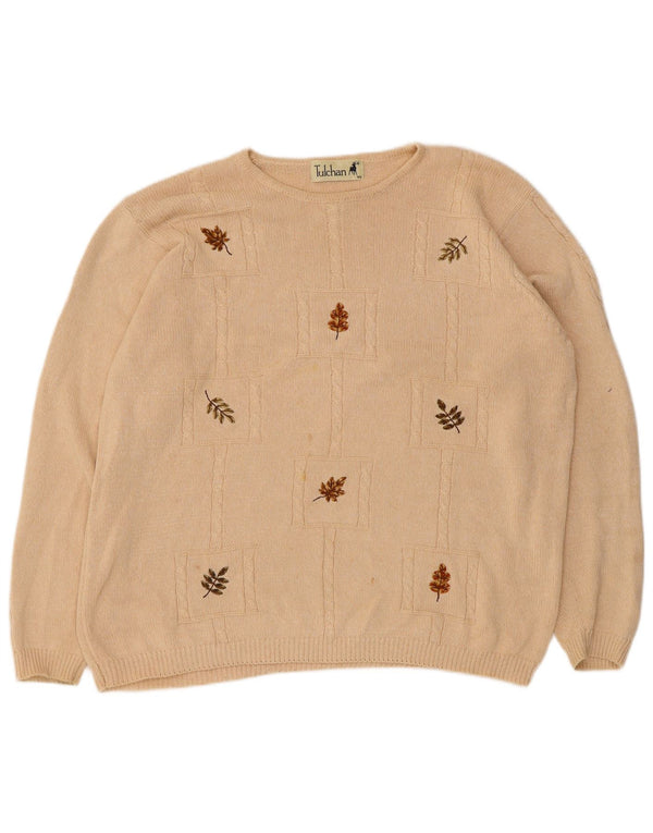 Maglione maglione con scollo a barca da donna Tulchan UK 18 XL Cotone floreale beige