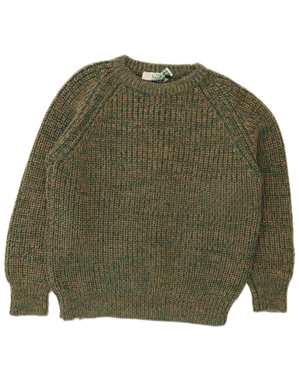 Maglione maglione girocollo da donna vintage IT 42 Lana screziata verde medio