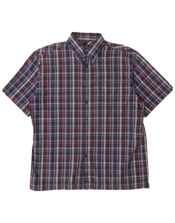 BEN SHERMAN Mens Short Sleeve Shirt Large Navy Blue Check Cotton