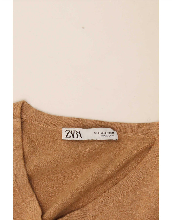 Maglione con scollo a V da donna Zara UK 10 piccolo Beige