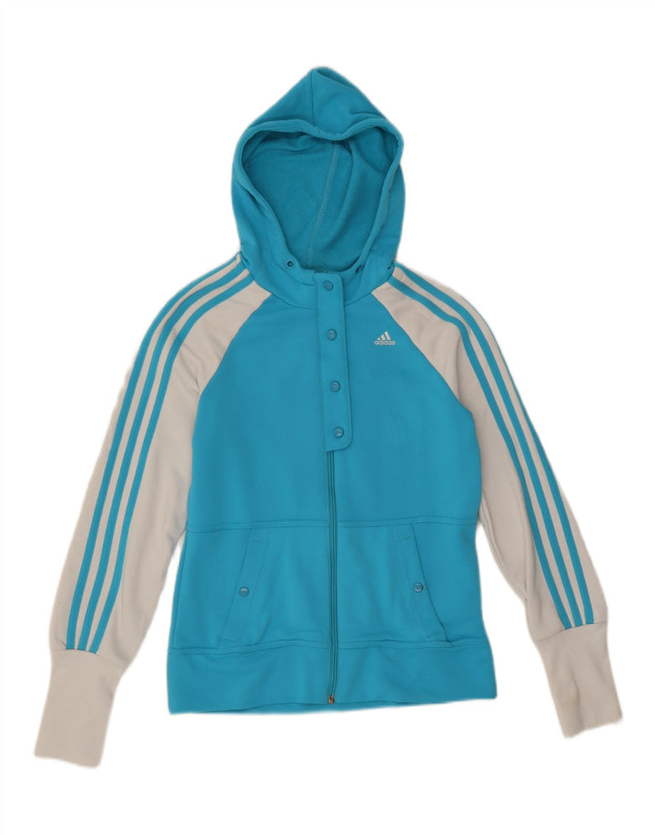 Felpa con cappuccio e zip da donna Adidas UK 12 Poliestere color block blu medio