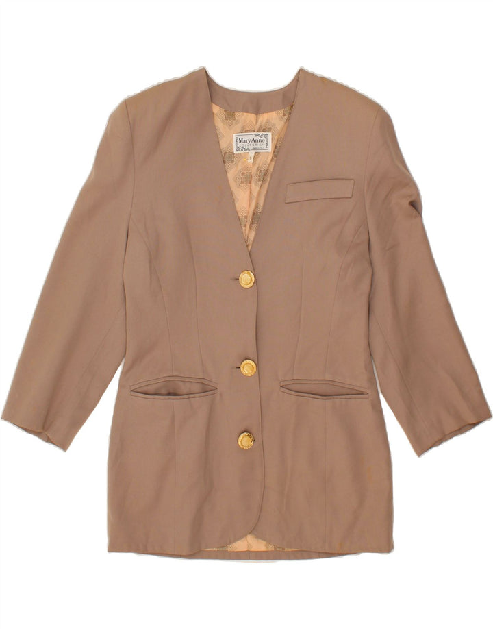 VINTAGE Womens Longline 3 Button Blazer Jacket UK 10 Small Beige Polyester Vintage Vintage and Second-Hand Vintage from Messina Hembry 