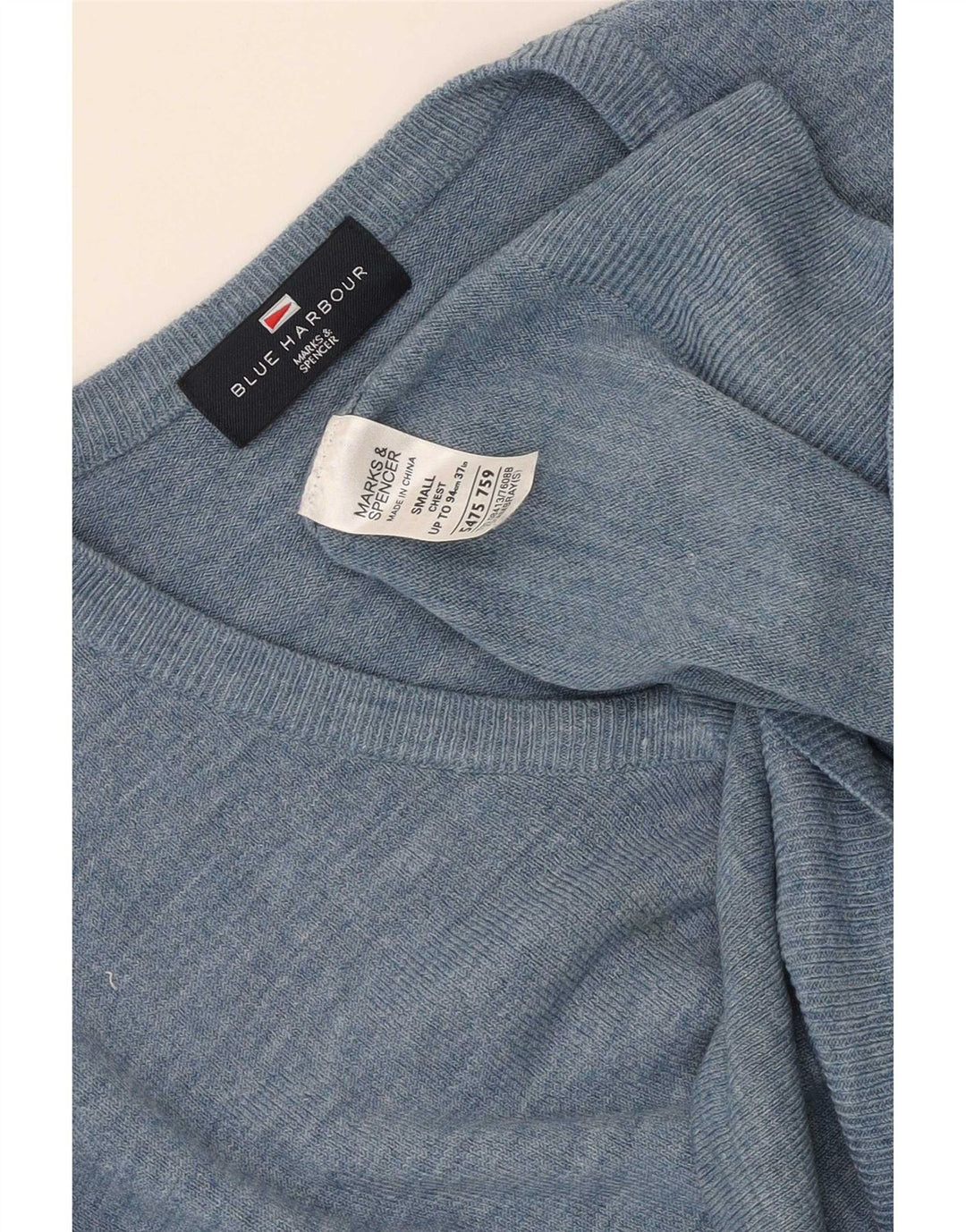 Maglione da uomo con scollo a V blu Harbour Marks & Spencer piccolo chiazzato