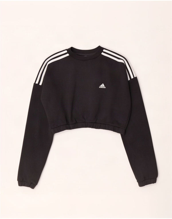 Felpa oversize corta da donna Adidas UK 8/10 piccola cotone nero
