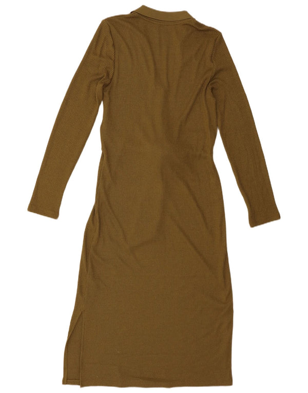 Abito maglione a maniche lunghe da donna Marks & Spencer UK 8 piccolo poliestere kaki