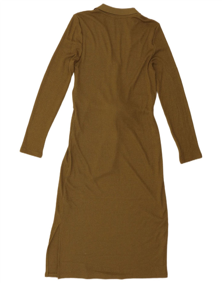 Abito maglione a maniche lunghe da donna Marks & Spencer UK 8 piccolo poliestere kaki