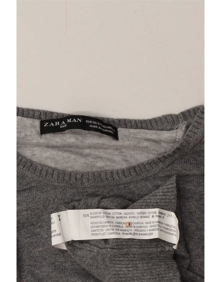 Maglione maglione girocollo da uomo Zara XL in cotone grigio