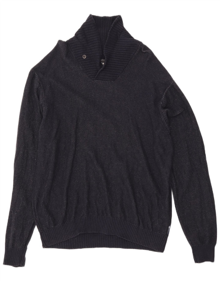 CHAPS Maglione da uomo con collo a scialle XL blu navy screziato