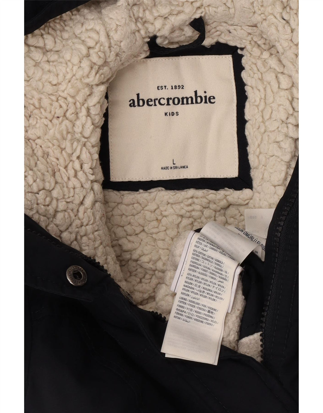 Giubbotto bomber con cappuccio da bambina ABERCROMBIE & FITCH 11-12 anni, grande, blu navy