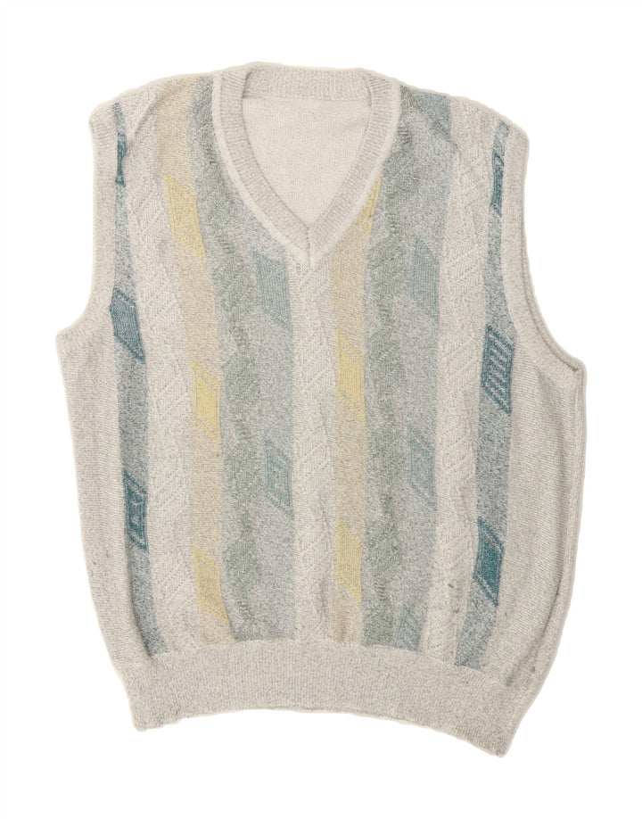 VINTAGE Mens Vest Tank Top Large Grey Striped Vintage Vintage and Second-Hand Vintage from Messina Hembry 