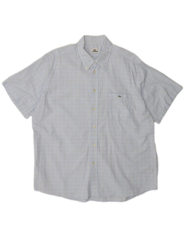 Lacoste Camicia a maniche corte da uomo taglia 43 XL Cotone scozzese blu