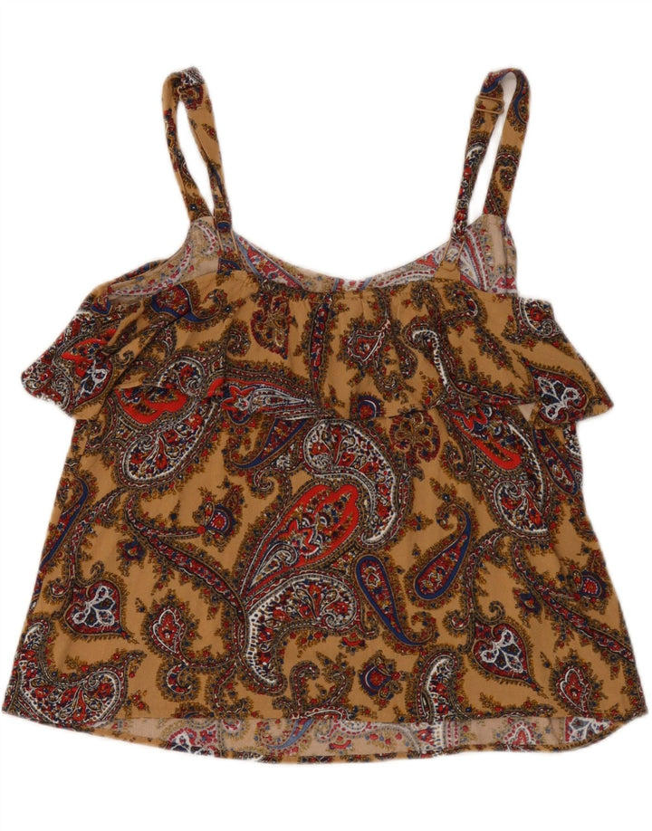 Canottiera corta da donna Fat Face UK 12 Viscosa Paisley marrone medio