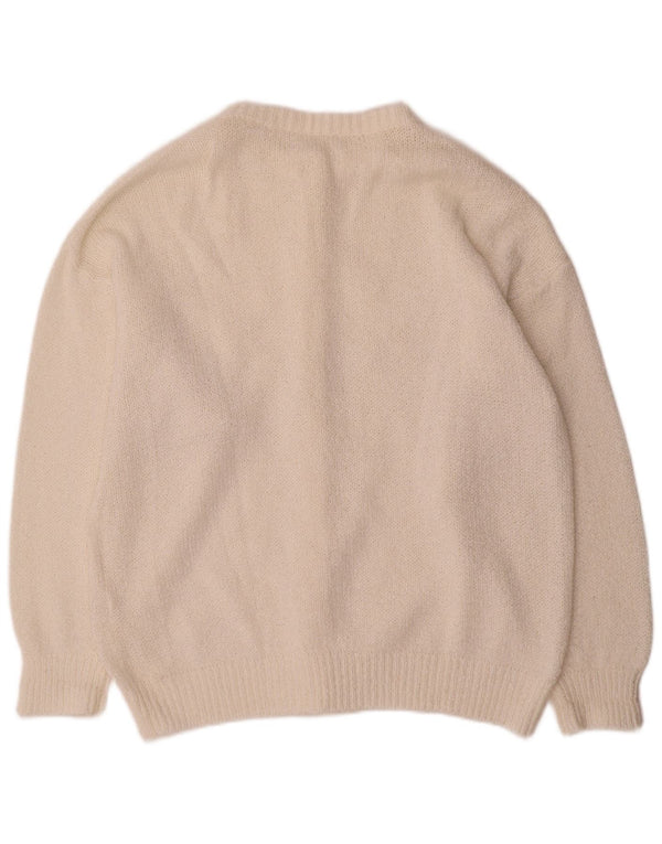 Maglione cardigan da donna vintage UK 18 XL acrilico bianco