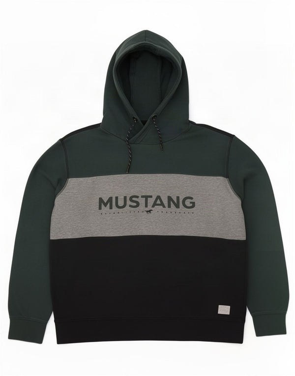Felpa con cappuccio grafica da uomo Mustang XL in cotone color block verde