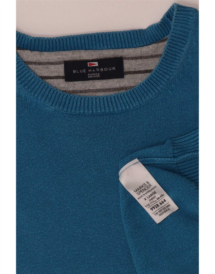 Maglione maglione girocollo da uomo Marks & Spencer blu Harbour in cotone XL