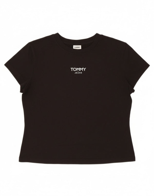 T-shirt grafica da donna Tommy Hilfiger Top UK 18 XL cotone nero