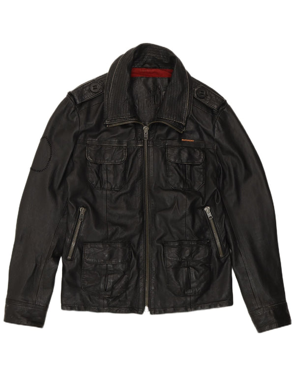 Giacca in pelle militare da uomo Superdry UK 38 in pelle nera media