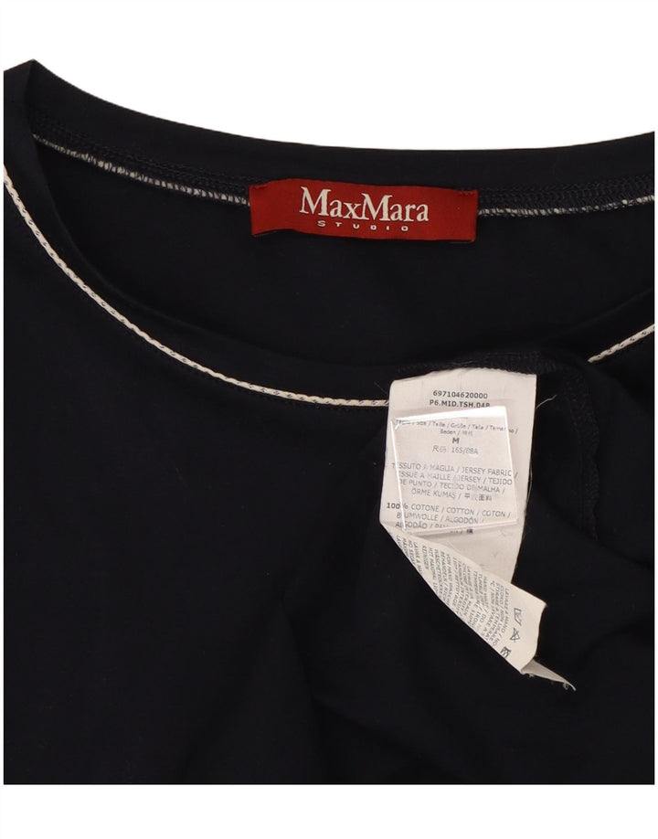 MAX MARA Camicetta da donna a mezza manica UK 14 Cotone medio blu navy