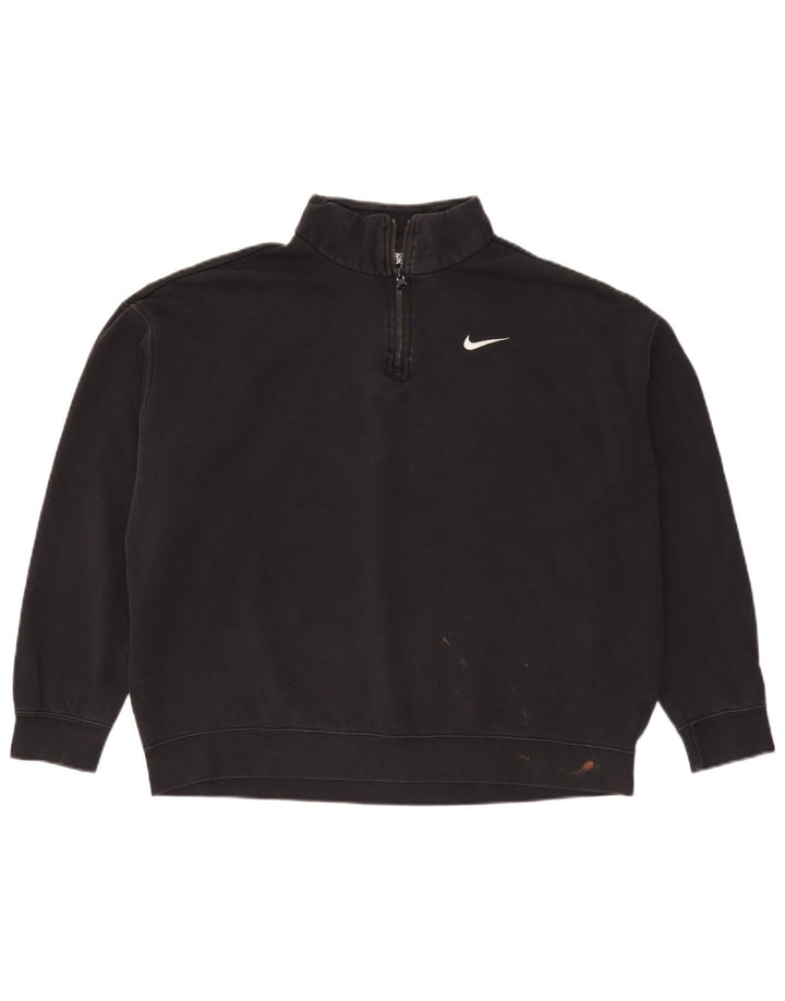 Felpa oversize da donna con zip 1/4 Nike, maglione, UK 10, piccola, cotone nero