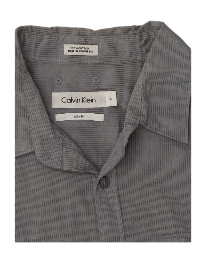 Camicia slim fit da uomo Calvin Klein in cotone gessato grigio medio