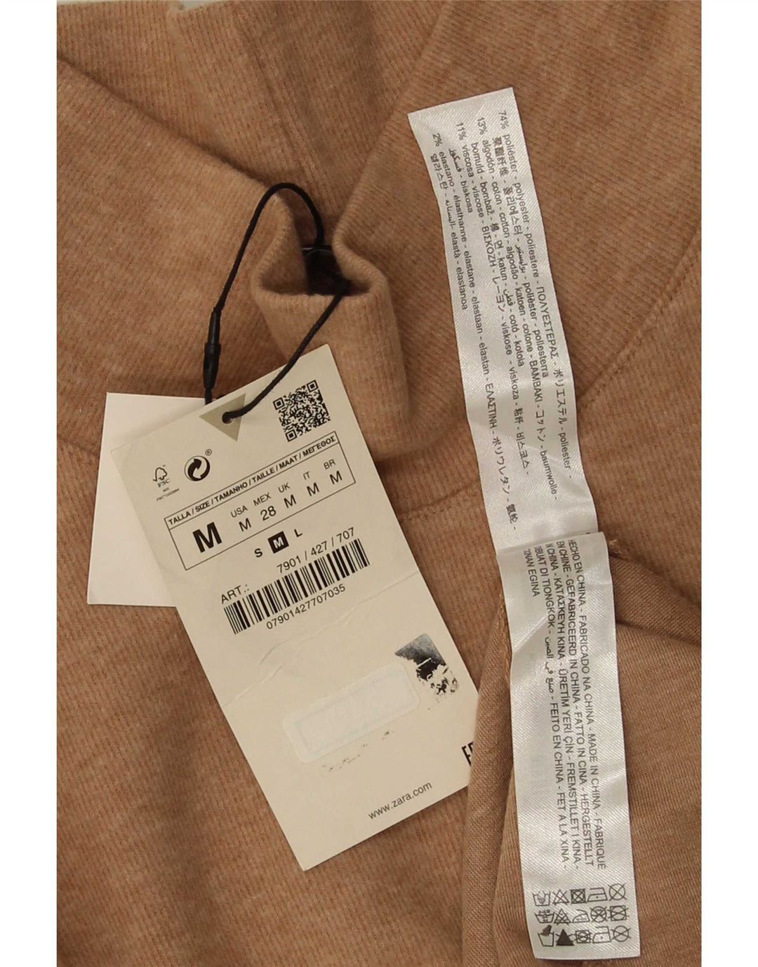 Abito a trapezio con maniche a 3/4 da donna Zara UK 12 Poliestere beige medio