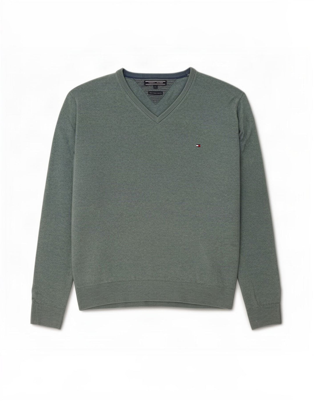 Maglione maglione con scollo a V da uomo Tommy Hilfiger grande cotone verde