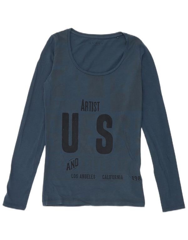 Guess Maglietta grafica da donna Artista manica lunga UK 6 XS Cotone blu