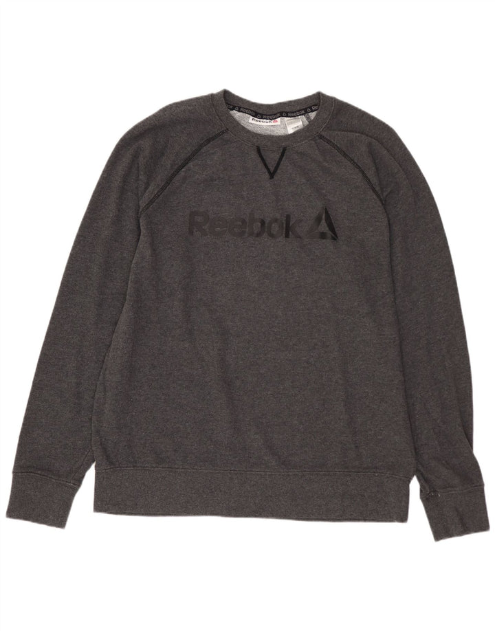 REEBOK Felpa con grafica da uomo Maglione in cotone grigio medio