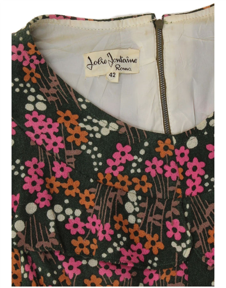 Abito lungo da donna vintage IT 42 verde medio floreale