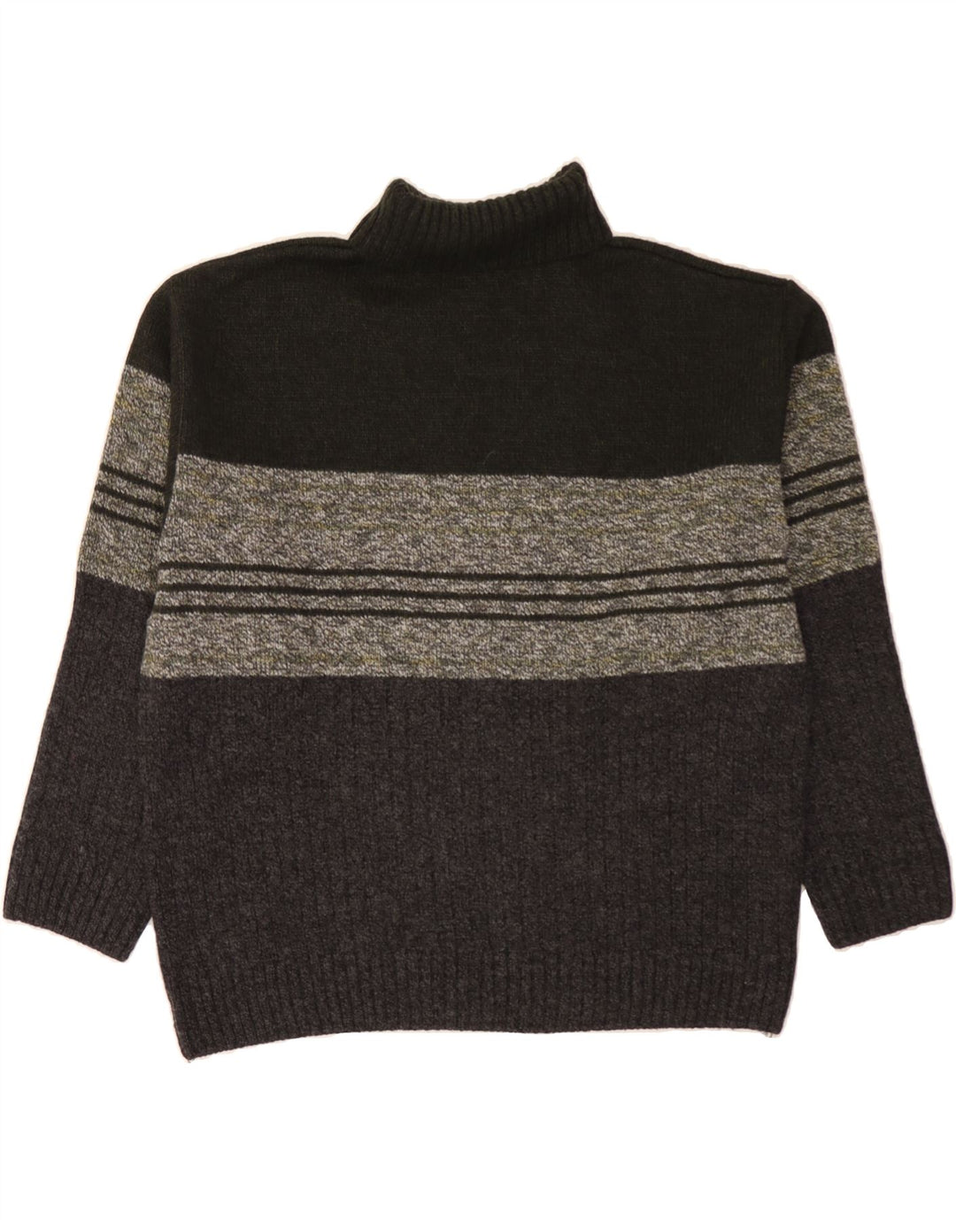 VINTAGE Maglione da uomo con collo alto e maglione grande in acrilico a strisce kaki