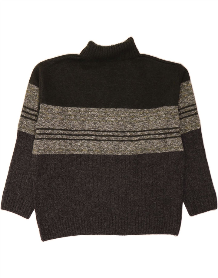 VINTAGE Maglione da uomo con collo alto e maglione grande in acrilico a strisce kaki