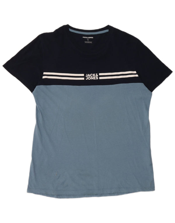 Jack & Jones T-shirt grafica da uomo Top Large in cotone color block blu navy