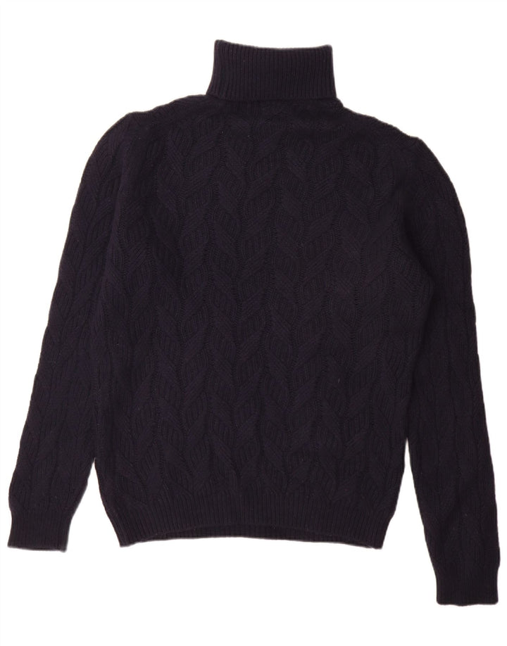 Massimo Dutti Maglione da uomo con collo alto e maglione grande in lana blu navy