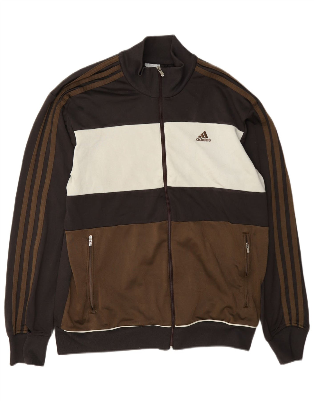 Giacca da tuta da uomo Adidas in poliestere color block marrone medio