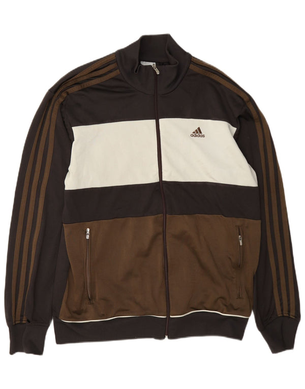 Giacca da tuta da uomo Adidas in poliestere color block marrone medio