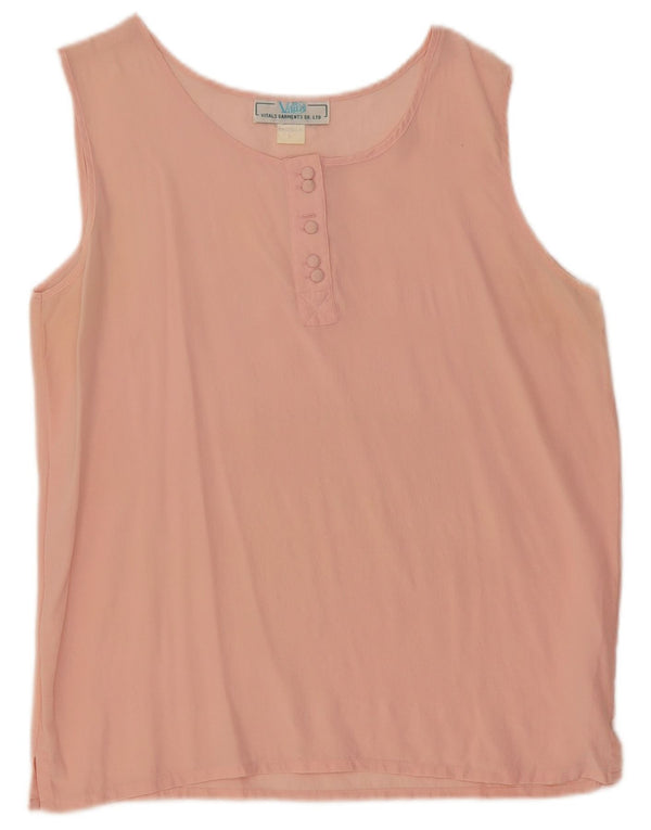 Vintage Womens Sleeveless Blouse Top UK 16 Large Pink Silk