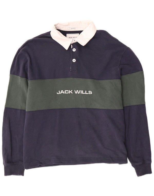 JACK WILLS Polo da rugby grafica da uomo XL Colorblock blu navy