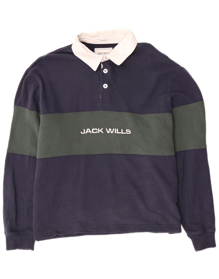 JACK WILLS Polo da rugby grafica da uomo XL Colorblock blu navy