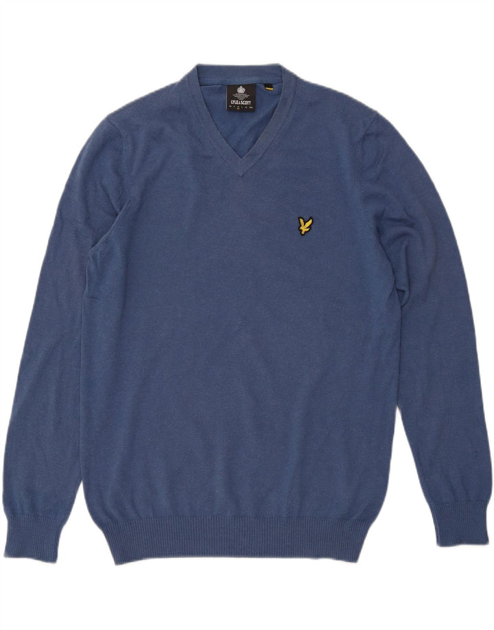 Maglione da uomo con scollo a V Lyle & Scott in cotone blu medio