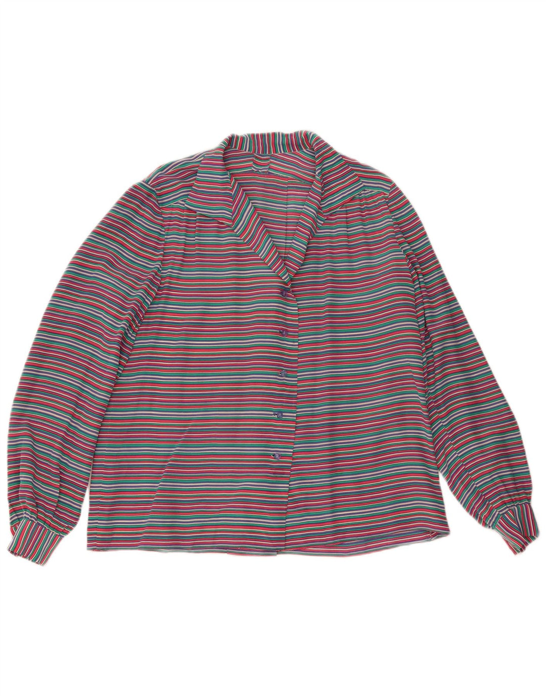 Camicetta camicia vintage da donna UK 14 grande a righe multicolore