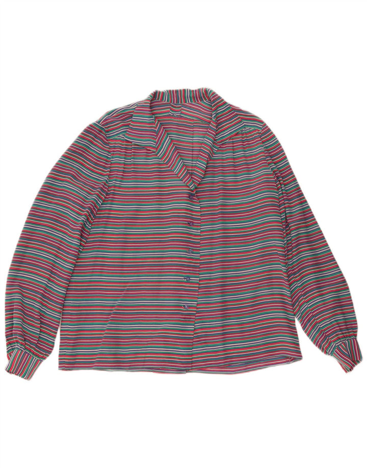 Camicetta camicia vintage da donna UK 14 grande a righe multicolore