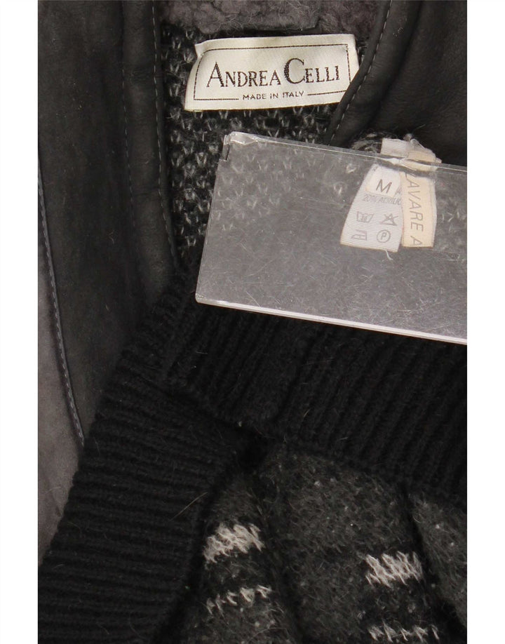 Maglione da uomo con scollo a V Andrea Celli Mohair geometrico grigio medio