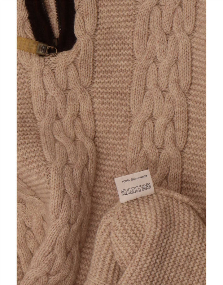 Maglione vintage da uomo con zip e collo in lana color block beige grande