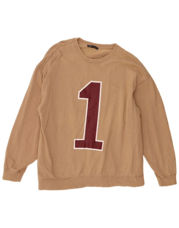 Felpa grafica da uomo Zara in cotone beige medio