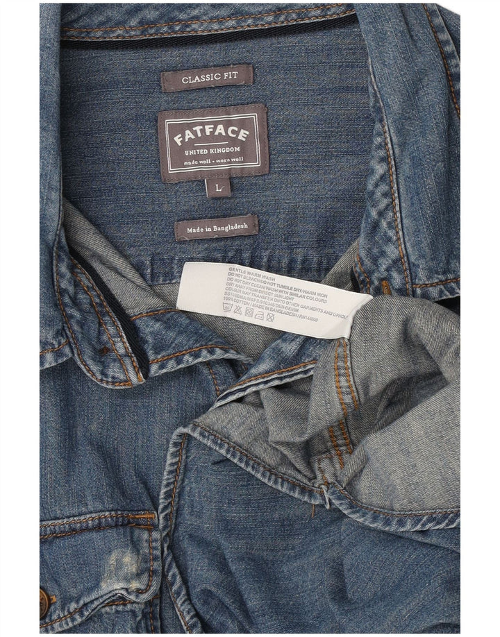 Fat Face Camicia di jeans vestibilità classica da uomo di grandi dimensioni in cotone blu