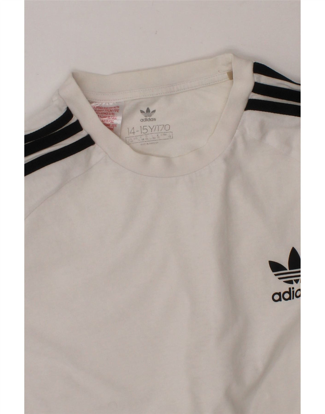 ADIDAS Boys Top Long Sleeve 14-15 Years White Cotton Vintage Adidas and Second-Hand Adidas from Messina Hembry 