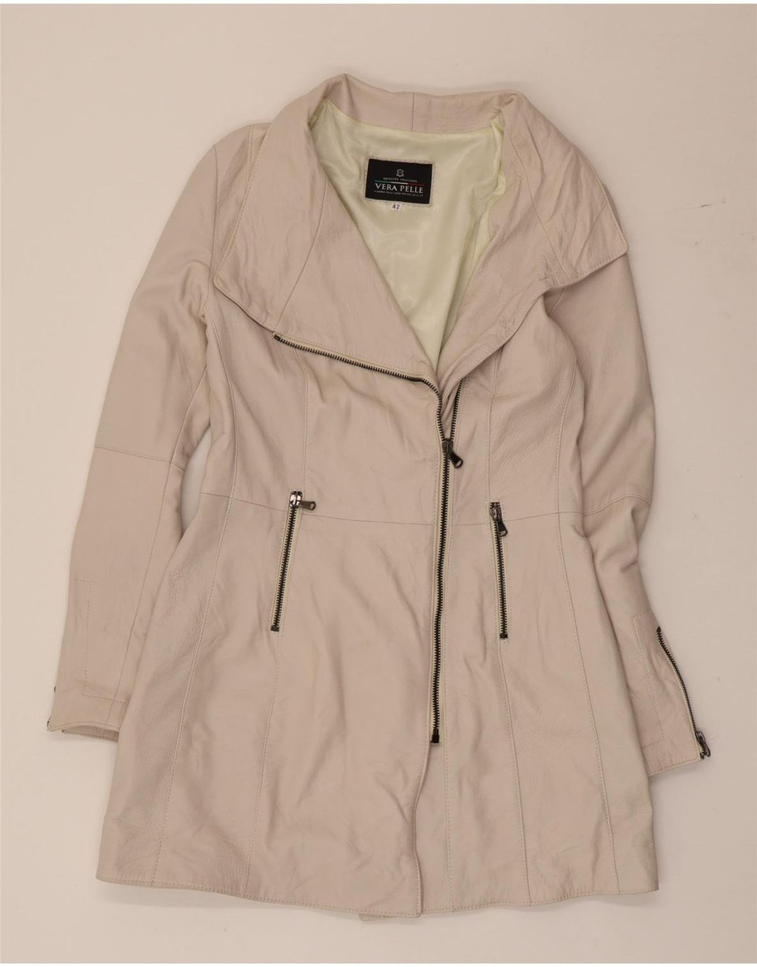 Cappotto in pelle da donna vintage IT 42 medio in pelle bianco sporco