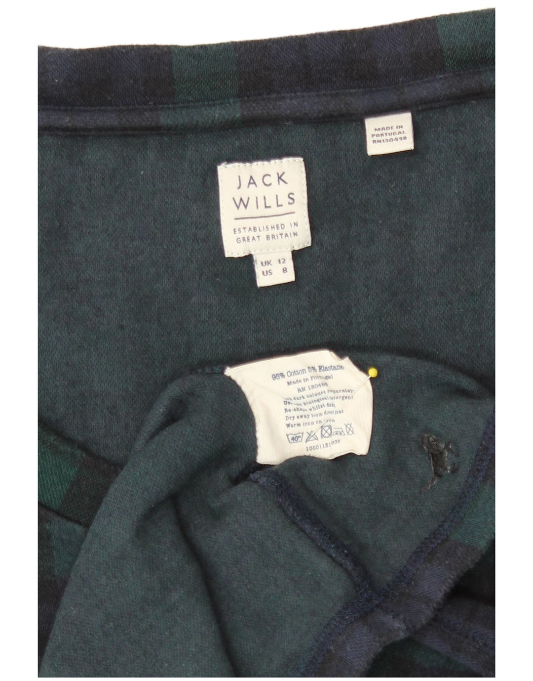 Jack Wills Top da donna a maniche lunghe UK 12 Cotone a quadri verde medio