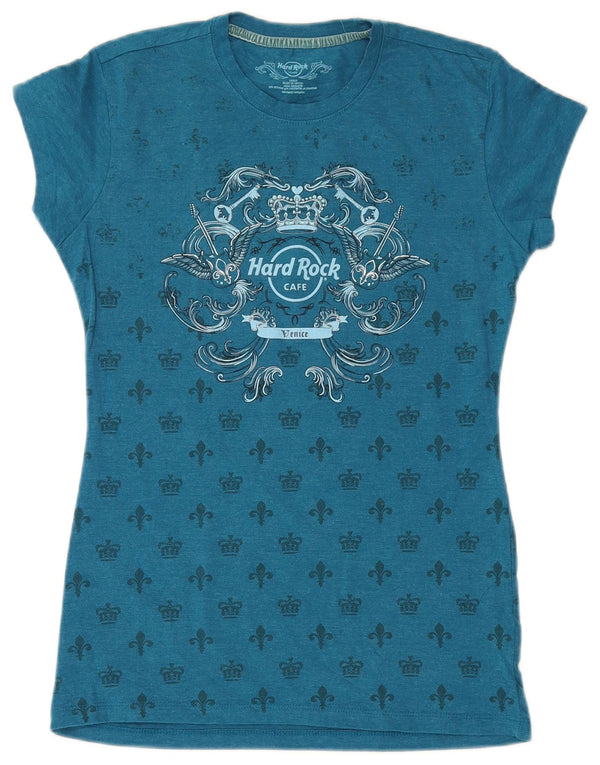T-shirt grafica da donna Hard Rock Cafe Venice Top UK 14 grande cotone blu